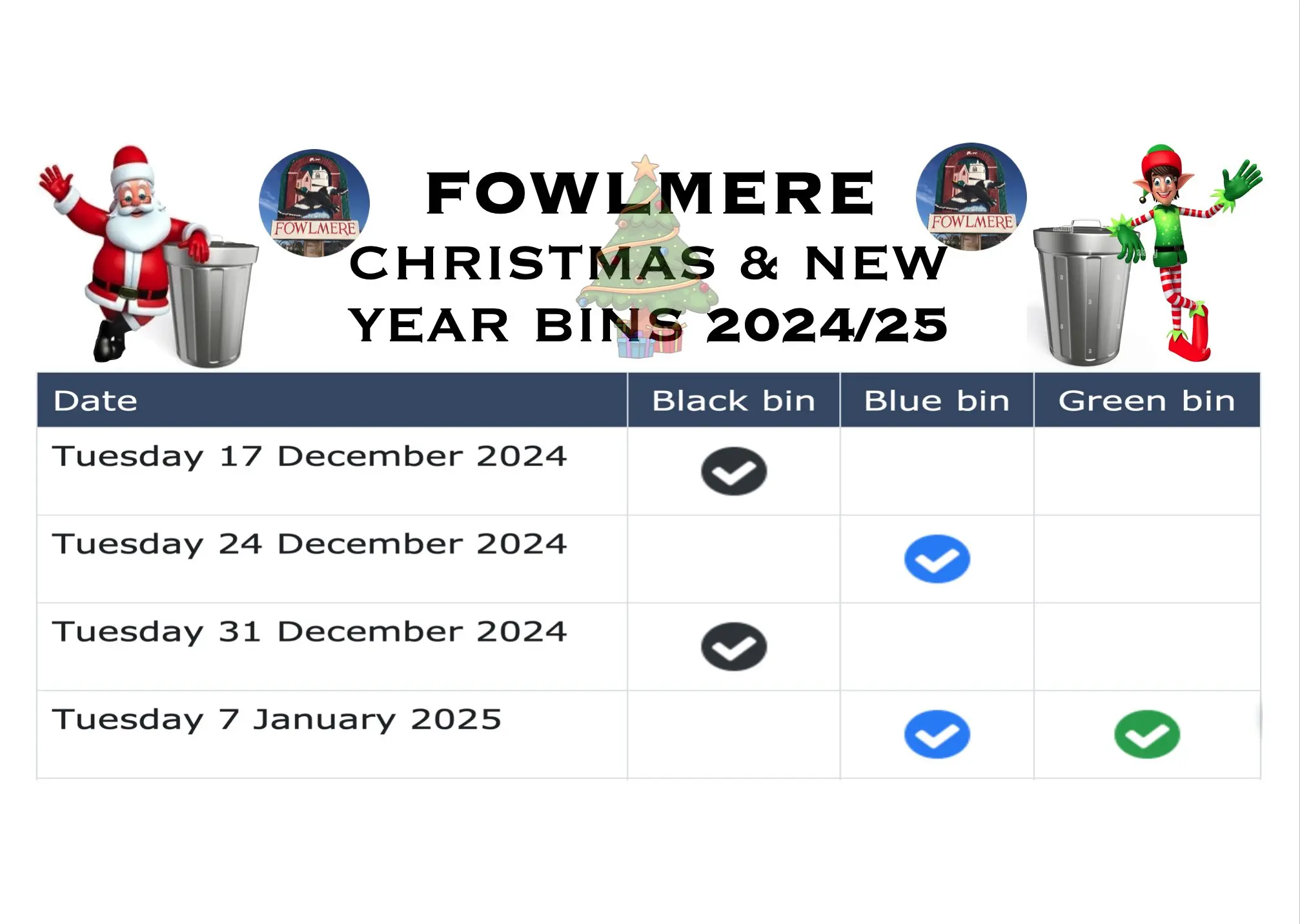 Christmas bin collection dates unchanged this year – Fowlmere Parish Council